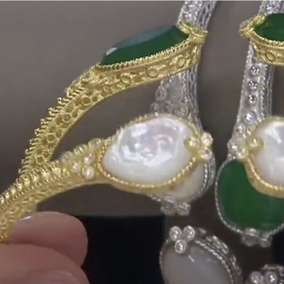 Judith Ripka  14K Clad Mother of Pearl & Diamonique Cuff Bracelet - Picture 3 of 6